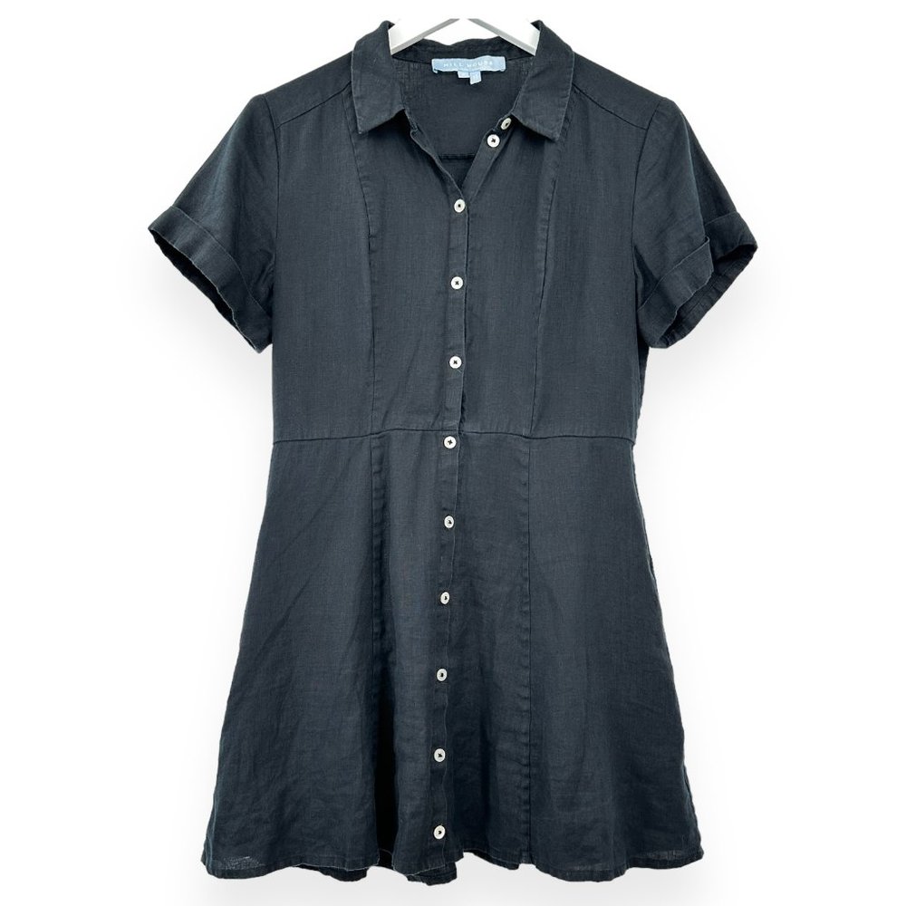 Hill House Laura Black Linen Button Up Mini Dress